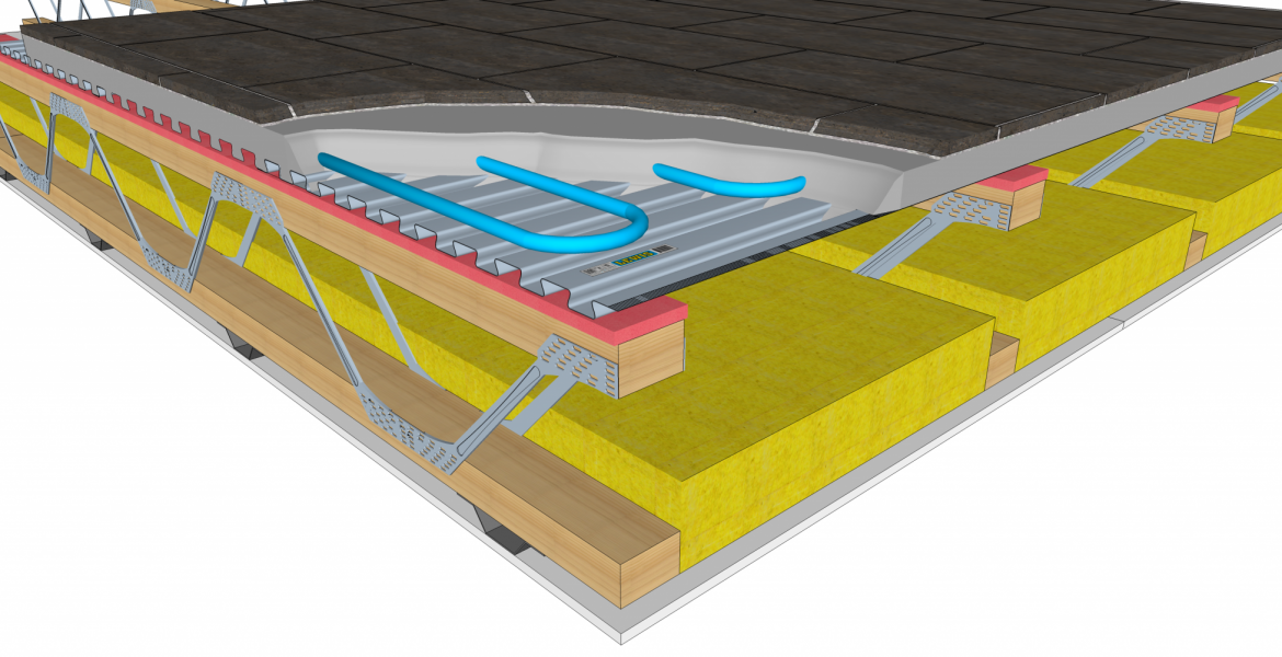 Lewis Metal Dovetailed Sheeting Deck with acoustic Sylomer resilient strips