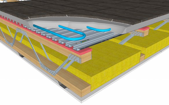 Lewis Metal Dovetailed Sheeting Deck with acoustic Sylomer resilient strips