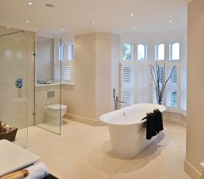 Octagon Homes Kingswood mansion house conversion wet room, bathroom large format marble tiles underfloor heating