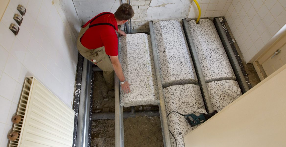 FastSlab ground floor renovation system to replace an improve a timber ground floor and include underfloor heating. maintains the void