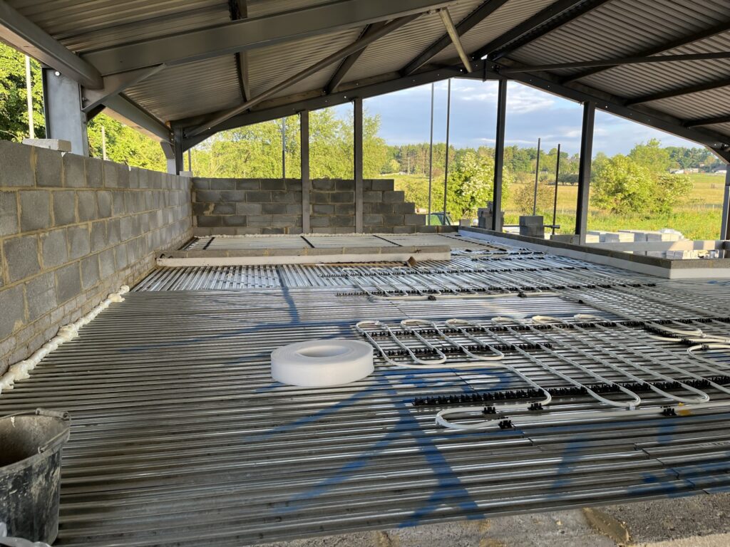 Underfloor heating installed upstairs on Lewis Deck in Zones prior to the screed being installed