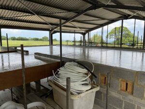 Liquid screed on underfloor heating on Lewis Deck upstairs in a New Build Barn Conversion