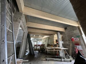 Lewis Deck on wide centred Glulam beams